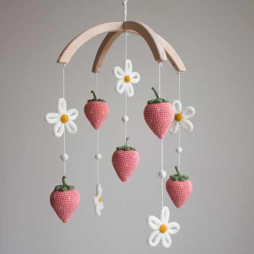 Strawberries & Daisies Baby Mobile: Floral Garden nursery decor, UK Handmade