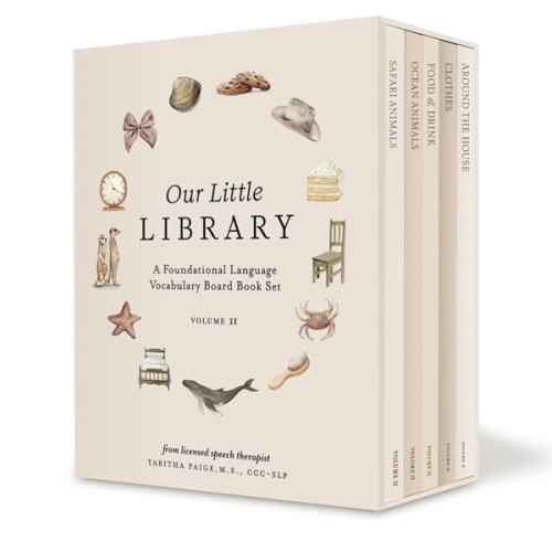 Our Little Library Vol. 2: First 100 Words Board Book Box Set, including Ocean Animals, Safari Animals, Food and Drink, Clothes, and Around the House (Tabitha Paige Children's Book Series)