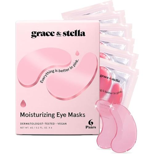 grace & stella Award Winning Under Eye Mask - Reduce Dark Circles, Puffy Eyes, Undereye Bags, Wrinkles - Gel Under Eye Patches - Small Birthday Gifts - Vegan Cruelty-Free (Pink, 6 Pairs)