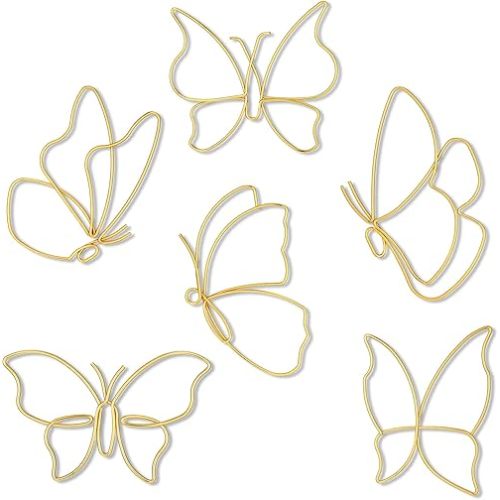 Hotop 6 Pieces Metal Butterfly Wall Decor Metal Wall Art Heart Hanging Decorations Wire Flowers Decals Decor for Kitchen Bathroom Indoor Outdoor Wedding Birthday Party(Classic,Gold)