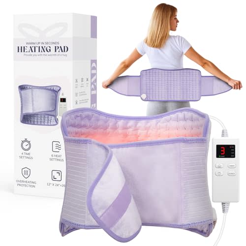 Heating Pad for Period Cramps, Upgraded Wrap Heating Pad for Back Pain Relief, Large 12''x 24''Heat Pad +26" Belt Adjustable 4 Timer 6 Heat Level Auto Shut Off, Christmas Birthday Gifts for Women Mom