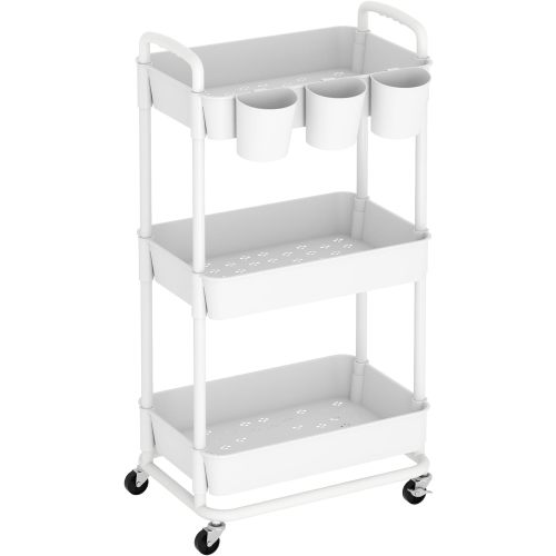 Baby Diaper Caddy, Locking Rolling Cart, White