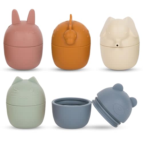 Brooklyn Neutral Non Toxic, Silicone Bath Toys-5 Pack Animal Bathtub and Water Toys for Babies