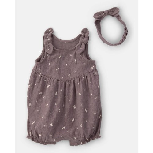 Baby Girl 2-Piece Floral Sleeveless Romper Set - Brown | Carter's