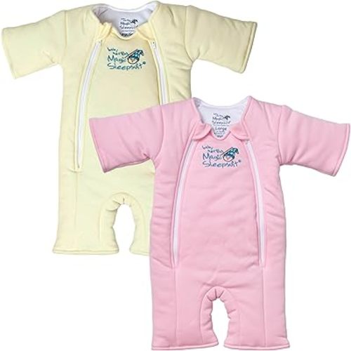 Magic Sleepsuit Baby Merlin's Cotton Baby Transition Swaddle - Sleep Suit Size Large (18-21 lbs) - Cotton Inner Layer, Double Zipper for Easy Diaper Changes - Cream and Pink