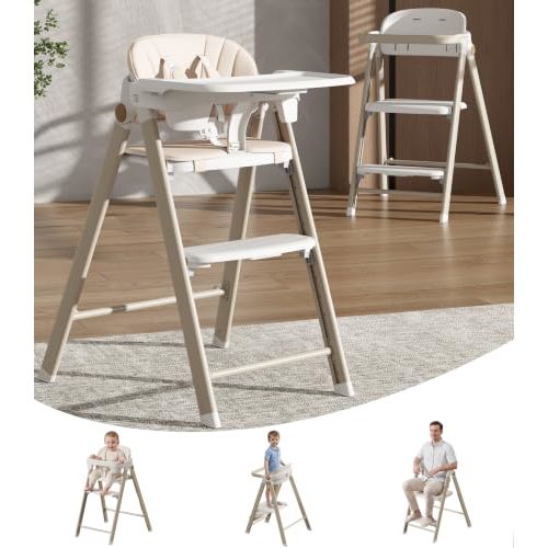Foldable Baby High Chair to Toddler Tower, Kids Step Stool, Toddler Chair | Convertible Highchair for Babies Toddlers, Adjustable Height&Footrest, 5-Point Harness, Easy Clean for Feeding Eating Dining