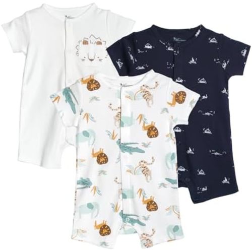 3-Pack 100% Cotton Baby Boy Rompers,0-24Months Short Sleeve Toddler Romper,Breathable Spring/Summer Clothes