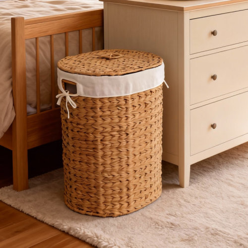 East Urban Home Abercromby Abercromby Resin Wicker Oval Laundry Hamper, Brown with Lid and Handles – Woven Clothes Basket for Bedroom, Bathroom, or Closet Laundry Storage | Wayfair