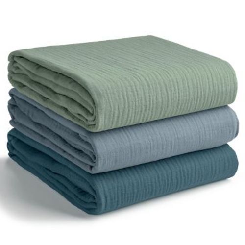 Comfy Cubs Muslin Swaddle Blankets Pack of 3 - Large 42" x 42" 100% Cotton Baby Blanket Set Wraps - Neptune, Pacific Blue, Fern