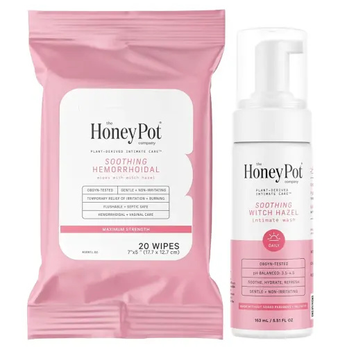 The Honey Pot Company - Witch Hazel Feminine Wash and Wipe Bundle - Postpartum Essentials - New Mom Must Haves
