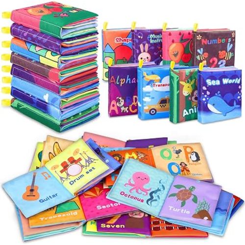 Toyk Baby Bath Books, Nontoxic Fabric Soft Baby Cloth Books (Pack of 8)