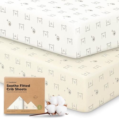 KeaBabies 2-Pack Organic Crib Sheets for Boys, Girls - 52x28 Fitted Crib Mattress Sheet Neutral, Breathable Jersey Cotton Cover for Baby Bed, Toddler Mattress, Soft & Cute Prints (Bumble Bear)