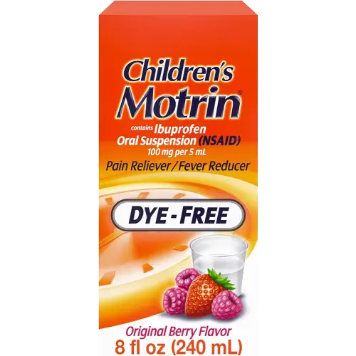 Children's Motrin Oral Suspension 100mg Ibuprofen Medicine, NSAID Fever Reducer & Pain Reliever for Minor Aches & Pains Due to Cold & Flu, Dye Free, Alcohol-Free, Berry Flavored, 8 fl. oz
