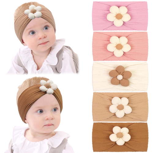 Shgiloo 5 Pack Baby Flower Nylon Headbands With Bow Elastics Handmade Hair Accessories for Baby Girls Newborn Kids