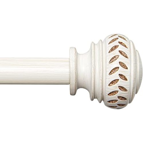 Adjustable Decorative White Curtain Rod 48-84 Inch, Classic Finials