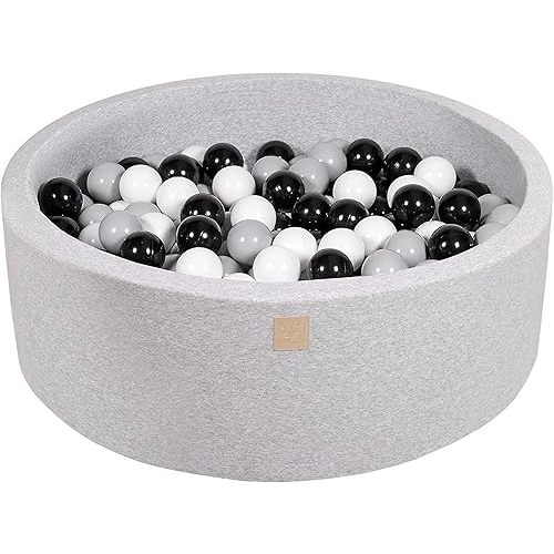 MEOWBABY Ball Pit with 200 Balls 2.75in Included for Toddlers - Baby Soft Foam Round Playpen, Light Grey: White/Grey/Black