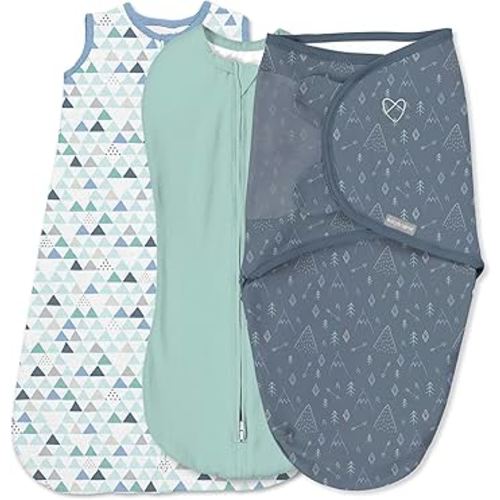 SwaddleMe by Ingenuity Comfort Pack Baby Swaddle Set, Size 0-3 Months, 5-14 Pounds, Pod, Original Swaddle, Night Sack, 3pk - Mountaineer