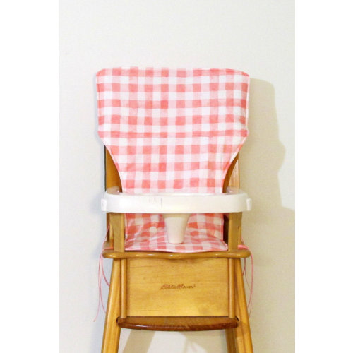 classic Eddie Bauer highchair replacement cushion for baby , watercolor pink and white checks