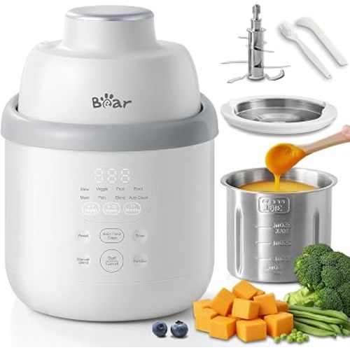 Bear All-Stainless Steel Baby Food Maker, NutriEase 3-Stage Texture, OneStep Baby Food Processor Puree Maker, Preset Function, Self-Clean&Dishwasher safe, Effortless Healthy Homemade Baby Food,Upgrade