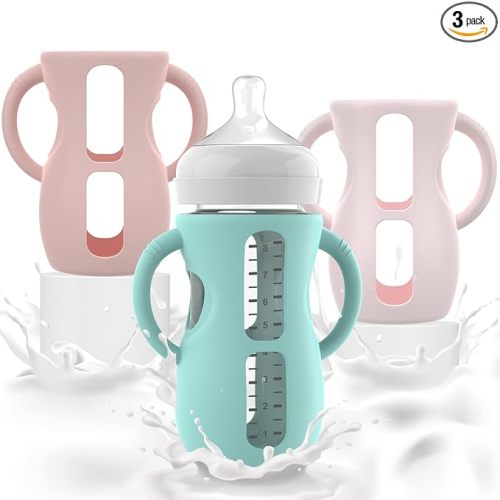 3PCS Philips Avent Glass Bottle Silicone Sleeves with Handles, Compatible with Philips Avent Glass Bottles 8 oz, Suitable for Avent Baby Bottles 8 oz, and Easy to Clean