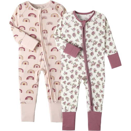 RomperinBox Bamboo Baby Pajamas ,Soft Zipper Long-Sleeved Baby Bodysuits Sleepwear for Newborns & Infants 0-24 Months,2 Pack Unisex Toddler Pajamas