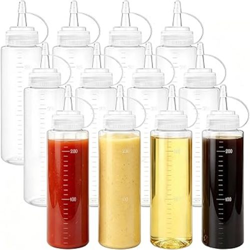 12 Pack 8 oz Plastic Squeeze Bottles Multipurpose Squirt Bottles for Ketchup,Condiments,BBQ Sauce,Dressing,Barbecue,Grilling,Crafts,Syrup and More