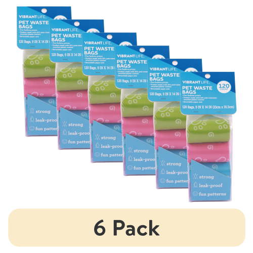 (6 pack) Vibrant Life Fashion Waste Pick up Bags for Dogs, Multicolor, Unscented, 120 Count