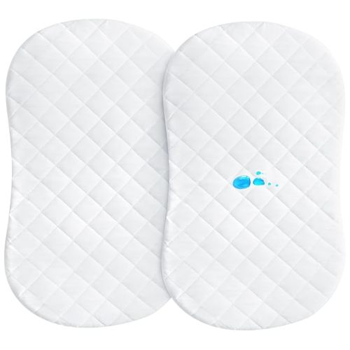 Bassinet Mattress Pad Cover 30" x 18" Fit for Halo BassiNest Swivel/Flex/Glide/Premiere & Luxe Series Sleeper, Waterproof Bassinet Mattress Protector Quilted Bassinet Sheets 2 Pack