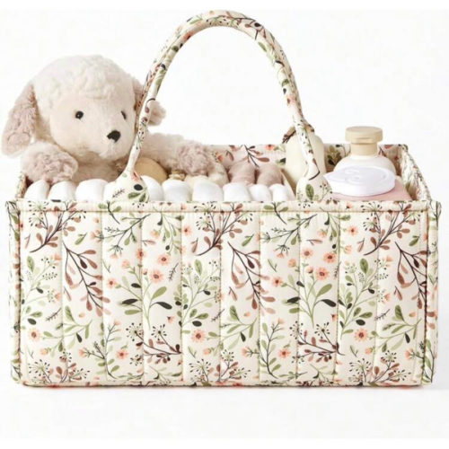 1pc Floral Diaper Caddy Organizer, Stylish Nursery Storage Basket - Gift For Baby Shower, Baby Registry Must Have, Newborn Essentials - Baby Caddy Organizer(Flower Prints In Randomized Positions)