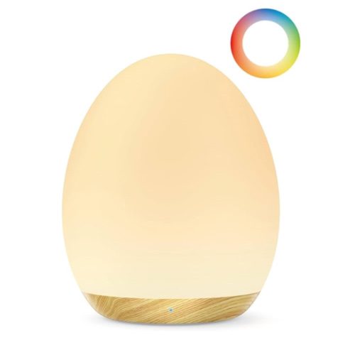 JolyWell Night Light for Kids, Baby Egg Light with 7 Colors Changing Mode & Stepless Dimming, Nursery Night Lamp BPA Free,Rechargeable Egg Night Light for Breastfeeding 1h Timer & Touch Control, Wood