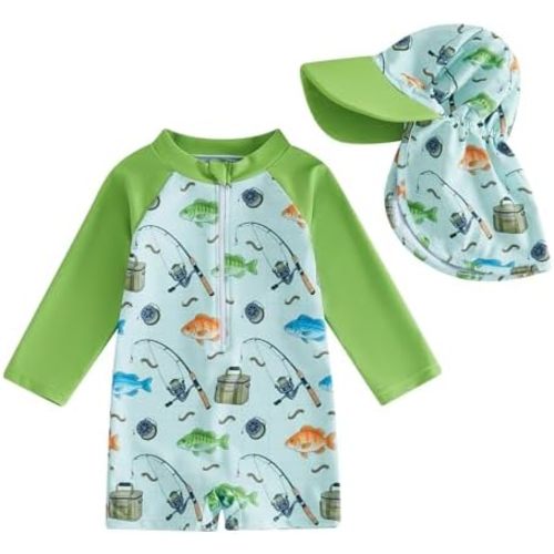 Baby Boy Girl Swimsuit One Piece Short Sleeve Rash Guard Zipper Swimwear Toddler Bathing Suit Infant Beach Outfits