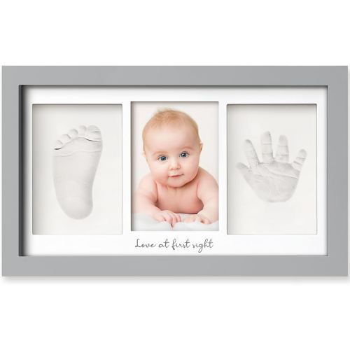 KeaBabies Baby Hand and Footprint Kit - Clay Handprint Keepsake Frame, Newborn Nursery Picture Frame, Personalized New Mom Gifts for Baby First Christmas Shower (Cloud Gray)