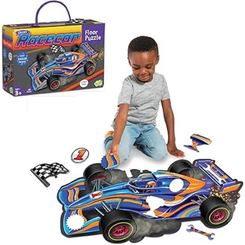 Peaceable Kingdom Giant Floor Puzzles with Uniquely Fun Shaped Pieces for Kids Ages 3+ Gifts for Boys and Girls - Racecar