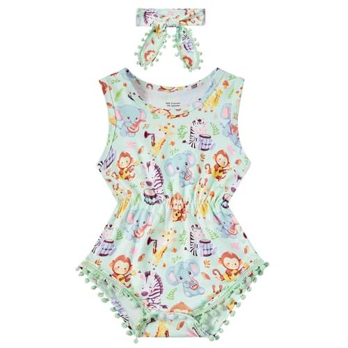 BFUSTYLE Baby Girl Clothes 0-24 Months Outfit Sleeveless Infant Romper | Cute Round Neck One Piece Bodysuit with Headband for Daily,Birthday,Party,Vacation