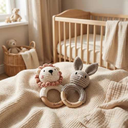 Animal Rattle with Babies Name, Custom Baby Shower Gift, Name Engraving Rattle, Rattle Ring for Newborn Gift, Newborn Gift, Gift for Nephew