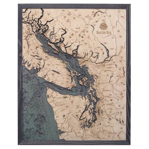 Salish Sea Wood Carved Topographical Map / Chart