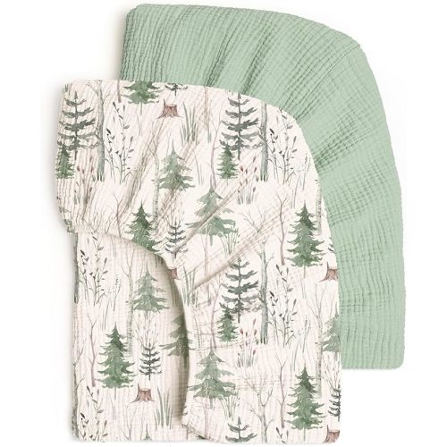 lulumoon Fitted Crib Sheets 2-Pack: Soft Muslin Cotton for Standard Crib - Boho Forest Print for Baby Boys Girls Nursery Bedding & Gift
