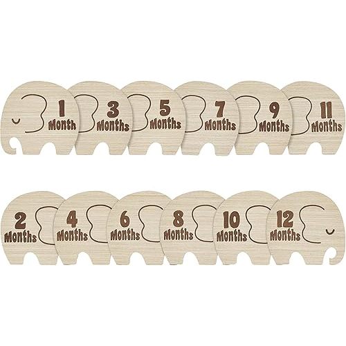 Kate & Milo Wooden Milestone Props, Baby Monthly Photo Discs, Newborn Keepsake Photos, New and Expecting Parents Gift, Elephant