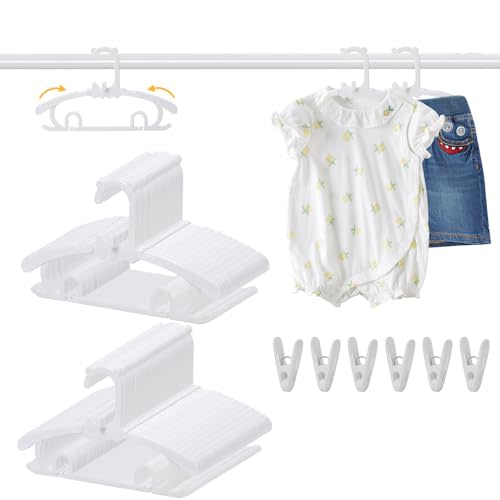 80 Pack Baby Clothes Hangers with 32 Clips, 11-15 inch Adjustable Kid Hanger, Multifunctional Children Hanger for Girl Boy Toddler Kids Child(White)