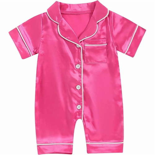Kaemgyyd Newborn Baby Boy Girl Silk Pajamas Romper Shorts Sleeve Button down Satin One Piece Outfit Unisex Infant Sleepwears 1-18 Months