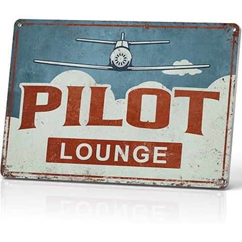 ALREAR Pilot Lounge Sign Aviation Decor Aviator Gifts Airplane Party Decorations Nursery Boys Room Garage Man Cave Wall Art Decor Vintage Metal Signs 12x8 Inch