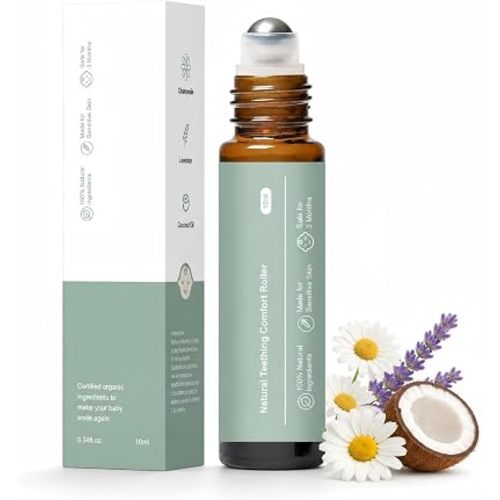Teething Roller Botanical Care Oil Lavender Essential Oil, Chamomile and Coconut Oil, Roll Along Cheeks and Outer Jawline, Bedtime and Travel Use 1PC