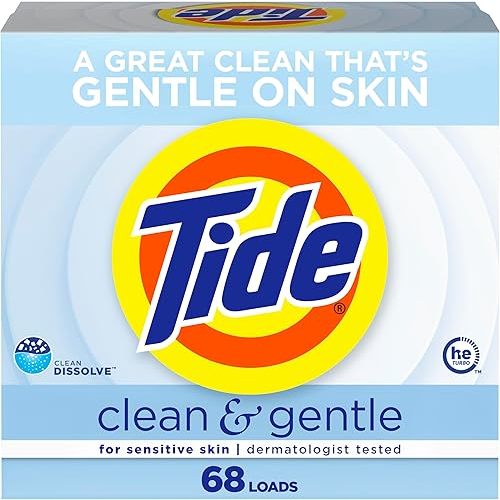 Tide Clean and Gentle Powder Laundry Detergent, Unscented, 68 Loads, 77 oz