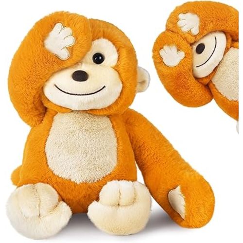 iPlay, iLearn Baby Monkey Stuffed Animal, 12" Infant Soft Hide Seek Soft Plush Toy, Newborn Babies First Birthday Gift, Cute Easter Basket for 0 3 6 9 12 Month, 1 2 3 Year Old Toddlers Girl Boy Kid