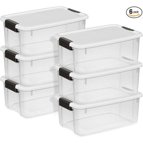 Sterilite 6-Pack Ultra Latching Box, Storage Bins with Lids, Clear Plastic, 18 Qt – Large Heavy-Duty Organizing Bin Containers for Home, Closet, Kitchen, Pantry, Bathroom, and Office
