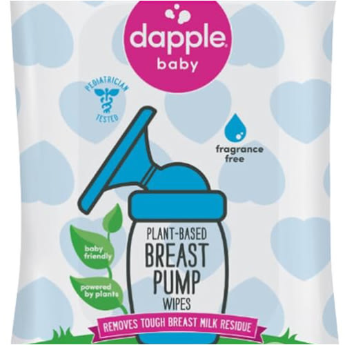 Breast Pump Wipes by Dapple Baby, Hypoallergenic & Powered by Plants, Removes Milk Residue, Leaves No Taste, Convenient Wipes Pouch, Fragrance Free, 25 Count (Pack of 1)