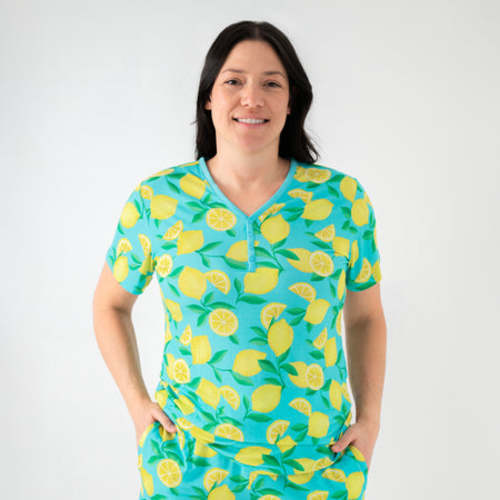 Blue Sunny Citrus Women's Short Sleeve Pajama Top