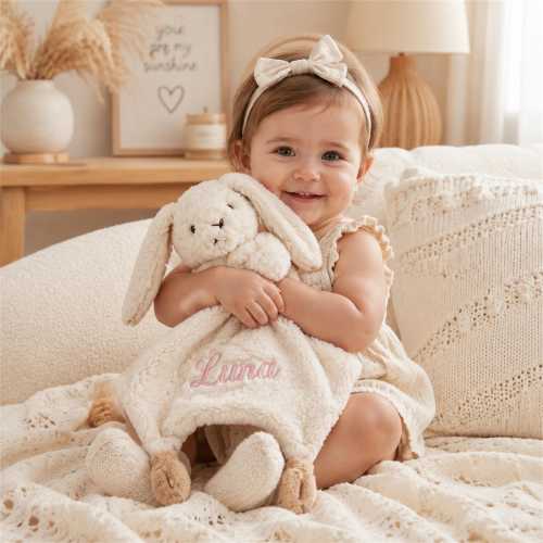 Personalized Baby Lovey Blanket Custom Name Bunny Security Blanket Plush Toy Newborn Comforter Baby Shower Gift Embroidered Security Blanket
