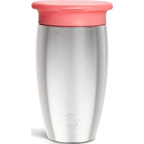 Munchkin Stainless Steel Sippy Cups for Toddlers 1-3, Spill Proof Miracle 360 Cup, Insulated, 10 Ounce, Pink
