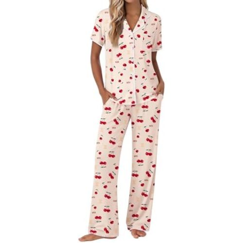 Ekouaer Pajamas for Women Set Button Up Soft Pjs Short Sleeve 2 Piece Lounge Sets Comfy Sleepwear